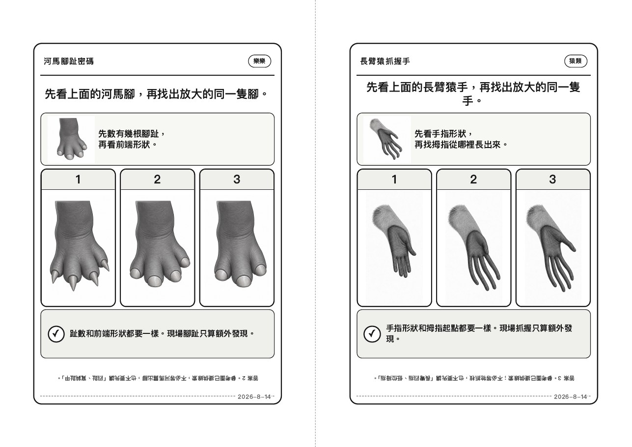 幾輪修改後的河馬腳趾與長臂猿手部題